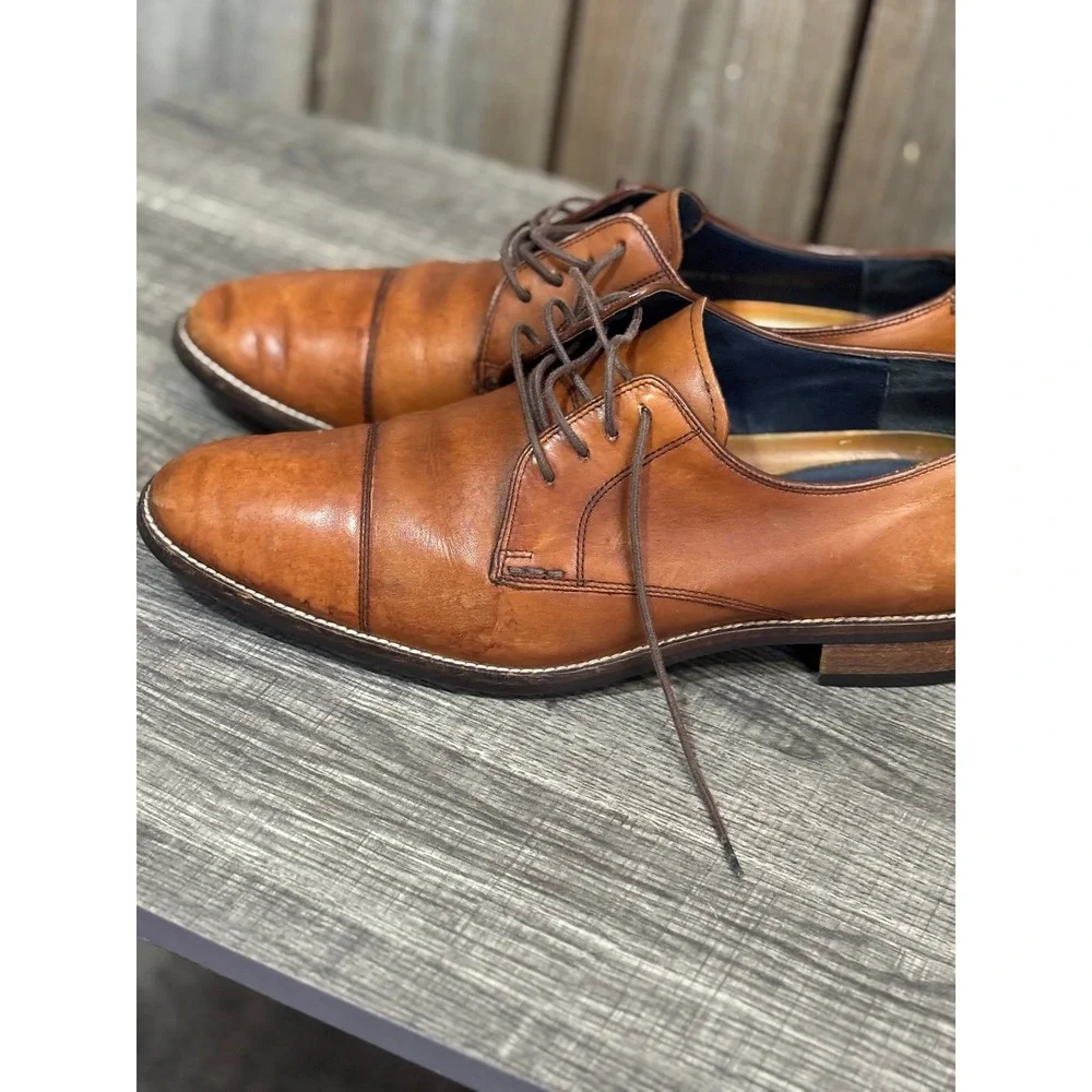 Cole Haan Grand.OS Mens Tan Brown Leather Cap Toe Derby Dress Shoes Size 5 D